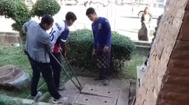Locals rescue trapped puppy that fell into drain