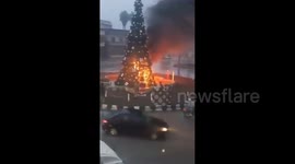 Syria: Unknown assailants set fire to a Christmas tree in the town of Suqaylabiya in rural Hama