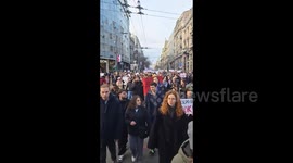 Serbia: Students hold a protest march in the streets of Belgrade