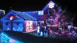 Housing estate lights up for Christmas in Kent, UK