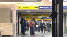 One of the peripheral entrances of Termini Station manned by guards from a security company in Rome.