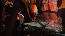 US, Los Angeles: San Dimas Motorcycle Pursuit Crash into Gate