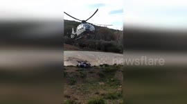 Air rescue team performs drills on mountain in Spain