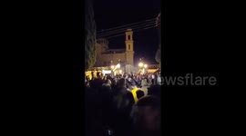 Syria: Christians protest in the city of Damascus in solidarity with residents of the town of Suqaylabiya in rural Hama after extremist militants of foreign nationalities burned a Christmas tree in the town