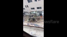 An Israeli army bulldozer wreaks havoc during an incursion into Tulkarm refugee camp in the West Bank