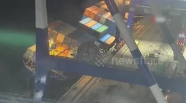Container ship tilts at Istanbul port in Türkiye