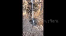 Tourists reveal that 'ice formations' at Chinese waterfall appear to be just frozen ropes