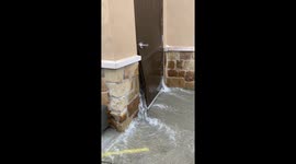 Chick fil a drive thru. A pipe busted and the door was literally bent from the pressure of the water flowing out!