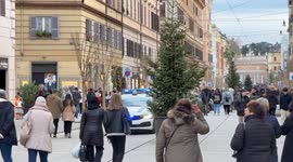 A patrol of the Rome Capital Police patrols Via Ottaviano on Christmas Eve in Rome.