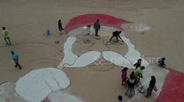 World’s biggest candy chocolate and sand installation of Santa Claus in Puri, Orisha