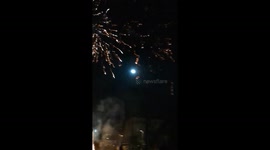 A lot of fireworks are blown up during new year's celebration in Hanover, Germany