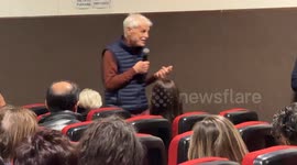 Michele Placido, actor and director of the film ‘Eterno Visionario’, his homage to Luigi Pirandello, speaks to the audience after the screening of the film at the Cinema delle Provincie, a small, single-screen community arthouse cinema in Rome.