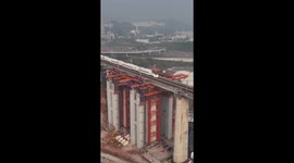 Railway bridge piers replaced in SW China to make way for new bridge below