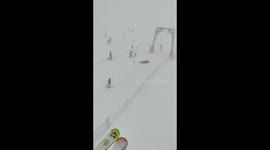 Skier Gets Slowly Dragged By Ski Lift