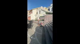 Dad's Method of Getting a Stroller Up Stairs