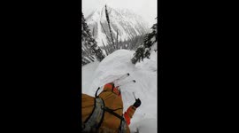 Heli-Skier Rides Down a Crazy Pillow Line in British Columbia Backcountry
