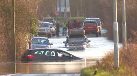 Road becomes submerged on New Years Day in West Yorkshire,UK