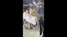 Barber Wakes Up Sleepy Client