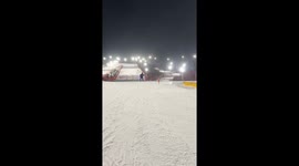 Skiing mishap as man trips during jump in Liaoning, China