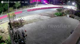 White car crashes into road barriers in Guangdong, China