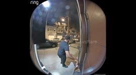 Delivery guy and customer take selfies together in Philadelphia, USA