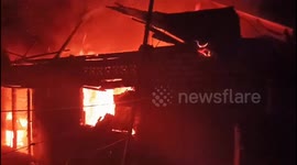 a massive fire destroyed a permanent house in a densely populated area in Padang city on Wednesday, January 1, 2025. firefighters managed to tame the fire after struggling for an hour. the cause of the fire is suspected to be an electrical short circuit.