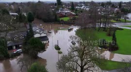 Drone footage shows New Year's Day flooding in the North of England following heavy rain
