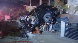 US, Los Angeles: Baldwin Hills One Trapped After Crashing Into Large Dumpster