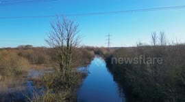 Drone footage shows flooded roads and nature reserves in West Yorkshire
