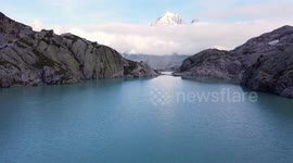 Lac Blanc or white lake aerial drone view. One of the most popular destination for hikers in Chamonix