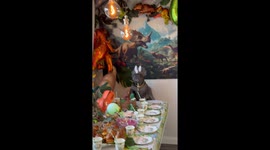 Frenchie is having the most awesome dinosaur birthday party what you ever saw