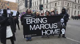 London, UK. 4 January 2025. Family and friends of Marcus Fakana demonstrate to demand the release following the recent sentence to 1 year in a Dubai prison. Protesters march from Parliament Square to Downing Street and then to the Foreign & Commonwealth O