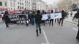London, UK. 4 January 2025. Family and friends of Marcus Fakana demonstrate to demand the release following the recent sentence to 1 year in a Dubai prison. Protesters march from Parliament Square to Downing Street and then to the Foreign & Commonwealth O