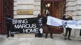 London, UK. 4 January 2025. Family and friends of Marcus Fakana demonstrate to demand the release following the recent sentence to 1 year in a Dubai prison. Protesters march from Parliament Square to Downing Street and then to the Foreign & Commonwealth O