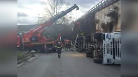 Italy: Grain Truck Overturns on Campobasso Bypass