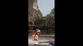Lion dance on flyboard staged in S China