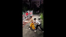 Lion dancers practice stilt techniques in China