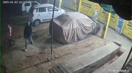 Three masked thieves stole the bike parked outside the house in Northern India