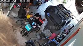 Driver scrambles to catch pickup truck rolling down drive without handbrake