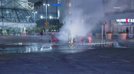 US, Los Angeles: Downtown Los Angeles Car Fire At Street Takeover