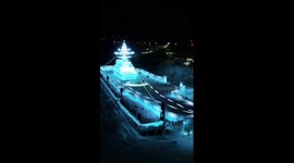 13m-tall aircraft carrier ice sculpture stuns China's Harbin