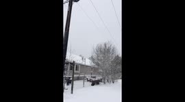 An intense wind storm  brought some snow in San Bernardino Mountains, California