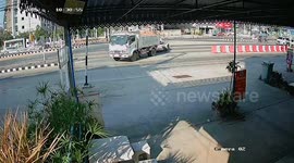 Tyre comes loose from truck and rolls into flower shop