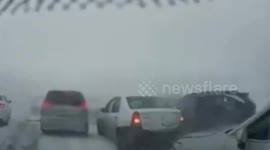 Massive pile-up as nearly 100 cars smash into one another on icy and foggy motorway