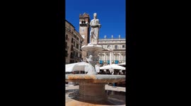 Beautiful fountain in the middle of the marketplace in Verona Italy. Nice water sounds and background noise.