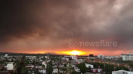 Eerie footage shows smoke-filled LA skies as deadly wildfire continues to burn