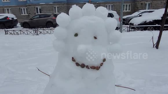 Parade of snowmen was created by children on the last day of winter holidays in Russia