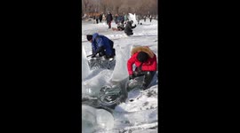 Giant dragon sculpted on frozen lake in NE China