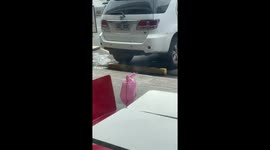 Helium balloon appears to walk through fast food restaurant