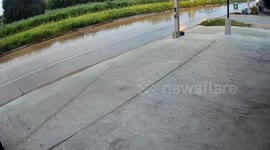 Out-of-control pickup truck hits central reservation and overturns